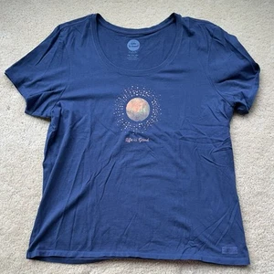Life Is Good Women’s Blue “Moon” Short Sleeve Crusher Tee Shirt - Sz XXL - VGUC - Picture 1 of 8
