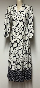 Monsoon White & Navy Abstract Print 3/4 Sleeve Tea Dress Size 10-20 - Picture 1 of 2