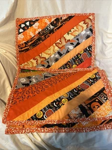 Halloween Herbst gesteppte handgefertigte Tischsets 5er Set orange schwarz Kürbis Geist - Bild 1 von 8