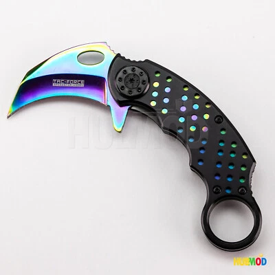 6" TAC-FORCE Spring-Assisted Folding Pocket Knife Karambit Claw Tactical Rainbow - Image 1 of 4