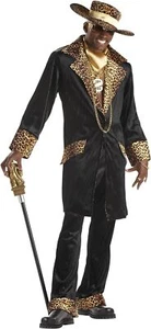 Supa Mac Daddy Pimp Leopard Black Fancy Dress Up Halloween Adult Costume - Picture 1 of 8