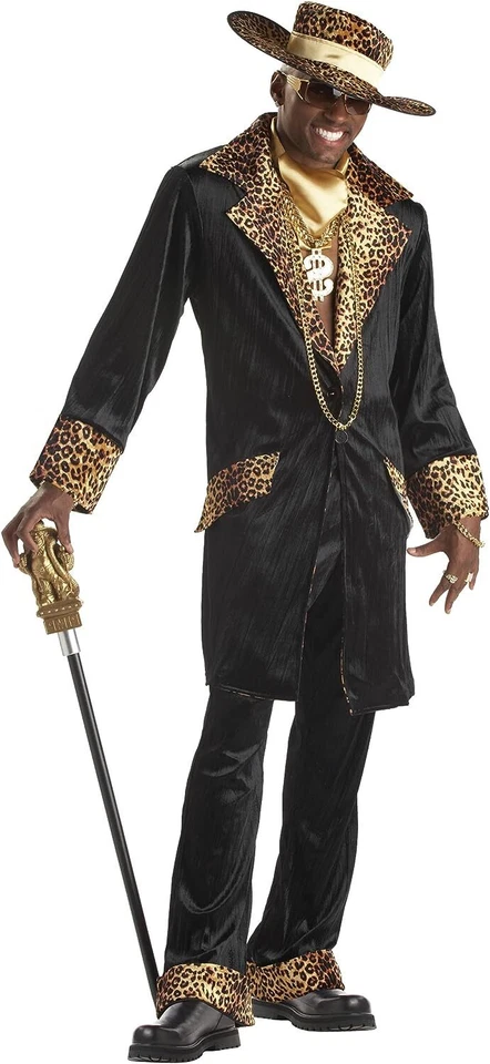 Supa Mac Daddy Pimp Leopard Black Fancy Dress Up Halloween Adult Costume - Image 1 of 2