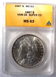 1887-P VAM-3A ANACS MS 63 Near D, Dbld 1-7, Clshd Obv n,t, Rev M Elite Clashed - Bild 1 von 4
