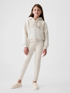 Gap Kids Cozy Sherpa Zip Hoodie Girls Youth M 8 Metallic Embroidered Logo Ivory - Picture 1 of 12
