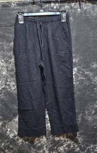 Erika Collection - Black Linen Blend Capri Pants with Drawstring - Small - Picture 1 of 2