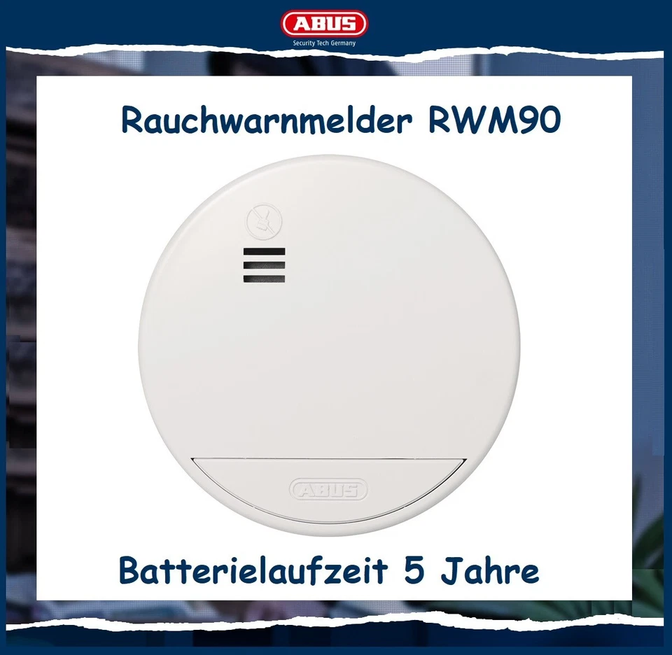 ABUS Rauchwarnmelder RWM90 Rauchmelder Feuermelder mit 5 Jahres-Batterie 85 dB - Bild 1 von 1