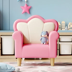 Upholstered Princess Armchair, Petal Shape Toddler Sofa Chair, Pink+White - Picture 1 of 14