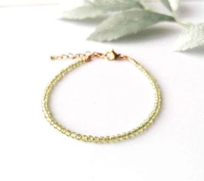 A++ Grüner Peridot facettierte runde Edelstein Perlen August Geburtsstein Arm... - Bild 1 von 4