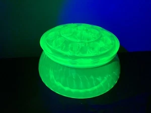 Vintage Uranium Green Glass Flower Frog With Base - Picture 1 of 9