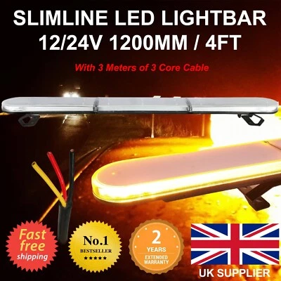 Amber Beacon Light Bar LED Strobe Recovery Warning 120cm 1200mm 1.2m 48" 12V 24V - Image 1 of 4