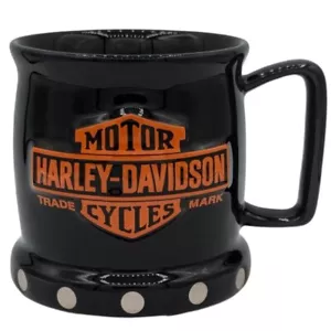 Harley-Davidson Coffee Mug 3D Logo Motor Cycles Cup Silver Studs Orange Black - Picture 1 of 6