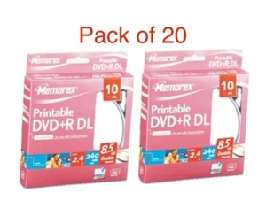 20 x Memorex Printable DVD+R DL 2.4x DVD Dual Double Layer 8.5GB 240 mins - Picture 1 of 1