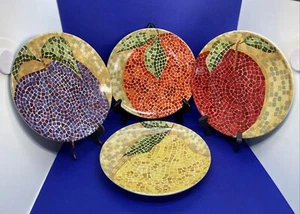 Pier 1 Imports Mosaik Obst Teller 8 1/8" Salat Apfel Orange Pflaume Birne 4er Set - Bild 1 von 12