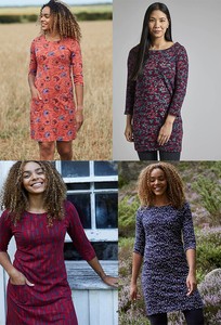 Weird Fish Scoop Neck Organic Cotton Print Jersey 3/4 Slevee Tunic dress 8-22