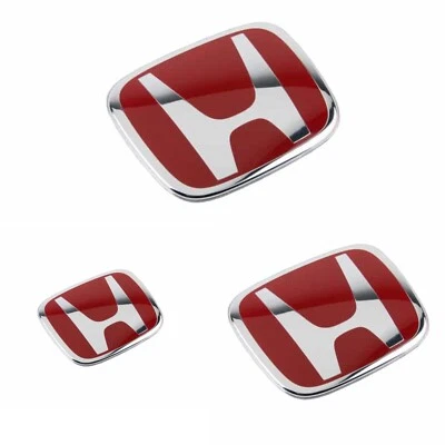 3PCS Red Front Rear Steering Badge Emblem For Civic Si Coupe Accord Coupe 06-17 - Image 1 of 4