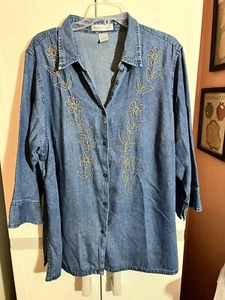 Maggie & Max Embellished Denim Shirt Size 2X - Picture 1 of 2