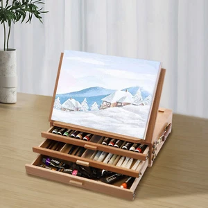 Adjustable Wood Desk Table Easel, Storage Drawer, Art Paint Canvas Fold Up Easel - Picture 1 of 12