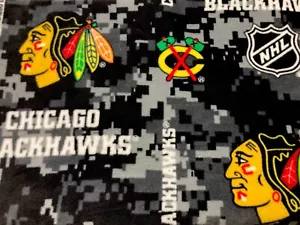 CHICAGO BLACKHAWKS HOCKEY CAMO FLEECE FABRIC BLANKET MATERIAL -2 YARD Piece - Picture 1 of 1