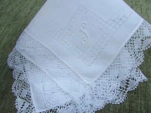 Vintage Handkerchief Hankie Wedding Bride R69 - Something Old? Monogram S - Picture 1 of 9
