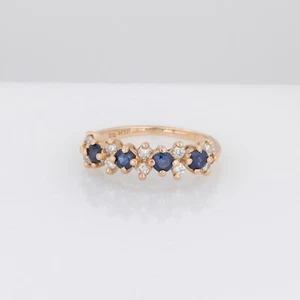 14K Gold blauer Saphir echter Diamant Ring Band Hochzeitstag 1/2 Ewigkeit - Bild 1 von 17