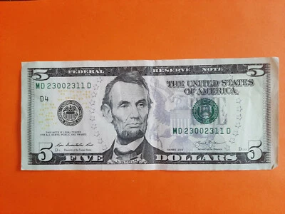 2013 $5 DOLLAR BILL  WITH FANCY SERIAL NUMBER MD23002311D - Image 1 of 3