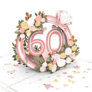 Pop Up 3D Klappkarte Diamantene Hochzeit, Rosen-Blumenkranz Diamant 60. Jubiläum - Bild 1 von 4