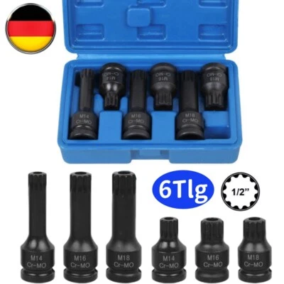 6tlg M14 M16 M18 Kraft XZN Bit Satz 1/2" Innen Vielzahn Nuss Steckschlüssel Bit - Bild 1 von 4