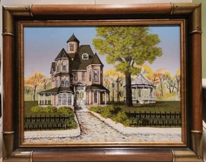 H Hargrove Victorian House/Gazebo Signed Serigraph Oil Painting, Beautiful Frame - Picture 1 of 8