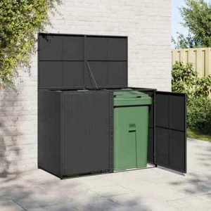 Double Wheelie Bin Shed with Lid, Poly Rattan vidaXL - Picture 1 of 24