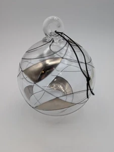Handgefertigte Kunst Glas Ornament hängende Kugel Kugel 4" Hexenkugel, Silber - Bild 1 von 6