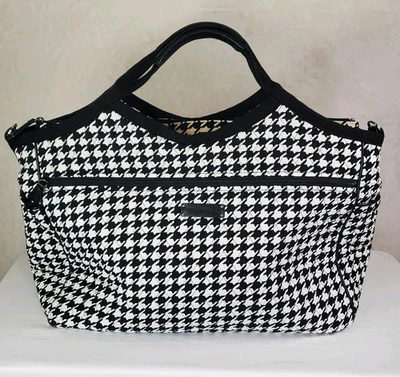 Vera Bradley Large Weekender Carry On Duffle Bag Houndstooth Black White Travel - Image 1 of 4