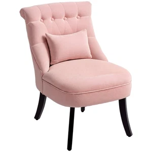 HOMCOM Fabric Single Sofa Upholstered with Pillow Wood Leg Pink - Picture 1 of 11