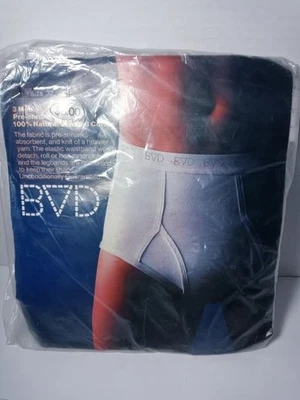 Винтажные мужские трусы BVD 3 расчесанные хлопок белые размер 32 новые из старых запасов 1977 - Изображение 1 из 2