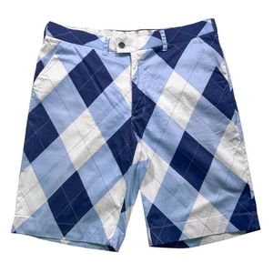 Loudmouth Golf Shorts 38 Blue White Argyle Diamond Stretch Chino Flat Front - Picture 1 of 6