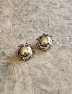 Vintage 1980 runde Metall Ohrringe Ohrclips silberfarben - Bild 1 von 5