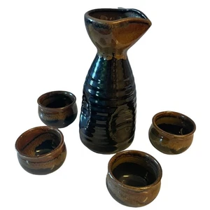 Sake Ceramic 2 Tone Decanter With 4 Cups Drinking Set - Picture 1 of 7