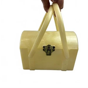 Vintage 1950s -60s Lucite Yellow Pearlized Satchel Bag - Bild 1 von 15