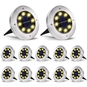 Luces Solares de Tierra - Paquete de 12, 8 LED, Luces de Disco Exterior Impermeables para Camino... - Imagen 1 de 9