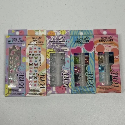 Lote de 5 paquetes de pegatinas para arte en uñas Ioni Press lentejuelas pedrería nuevo en caja paquete variado Foto 1 de 4