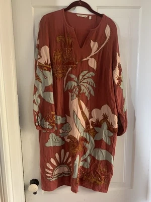 Soft Surroundings Women's S Orange Beaded Palm Tree Caftan Dress Midi - Image 1 of 4