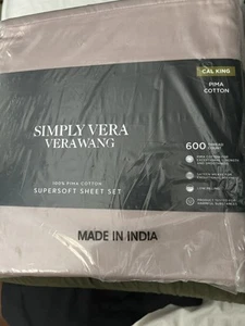 Simply Vera Wang Pima Cotton Sheet Set 600TC Cal. King Shadow Mauve New - Picture 1 of 4