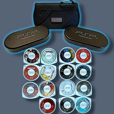 Sony PSP UMD Video Lot (15) Tested Working + 2 Clamshell Cases + 1 Travel Case Foto 1 de 4