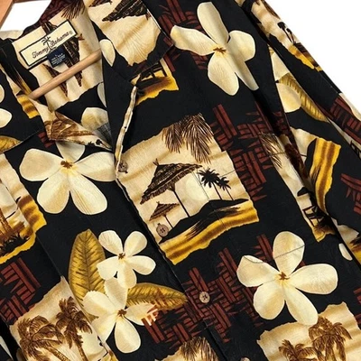 Tommy Bahama Hombres L 100% Seda Hawaiana Aloha Camisa Tropical Floral Palmera Campamento Foto 1 de 4