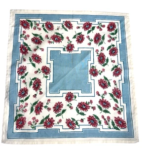Baumwolltaschentuch Taschentuch 13 Zoll von 12-1/4 Zoll Weiß, blau mit rosa Blumen - Bild 1 von 9