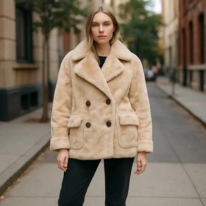 Free People Kate Kunstfell Zweireiher Mantel Jacke Small Oversized Boho Chic - Bild 1 von 6