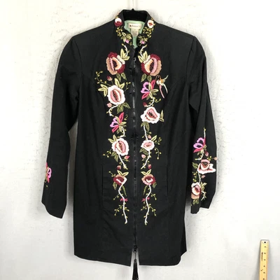 Chaqueta Elevenses Anthropologie Mujer 2 Negra Bordada Floral Boho Artística Foto 1 de 4