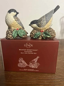 Lenox Winter Greetings Chickadee Salt & Pepper Shakers Holiday Bird Set Box - Picture 1 of 6