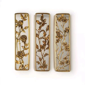 3 Vintage Syroco Holz Set Blume Gold Wandplakette Hollywood Regency MCM Retro - Bild 1 von 24