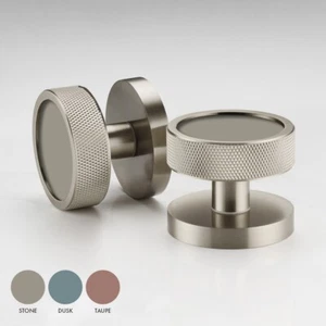 Massives Messing Silber gerändelte Einstecktür Paar mit Stein dämmert taupe Glanz Einsatz - Bild 1 von 11