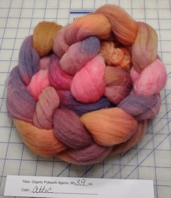 Organic Polwarth Wool Handpainted Combed Top Roving Spinning Felting Attic - Image 1 of 2